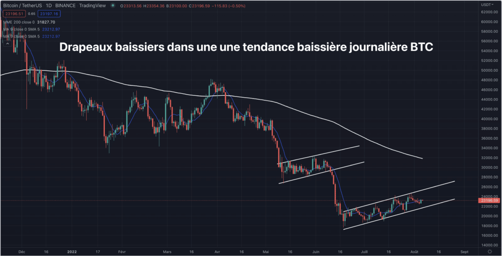 trader un drapeau baissier sur un graphique boursier